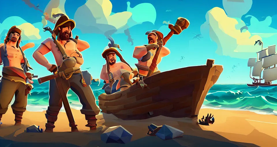 Prompt: pixel art, painting treasure on sea of thieves game smooth median photoshop filter cutout vector, artstation