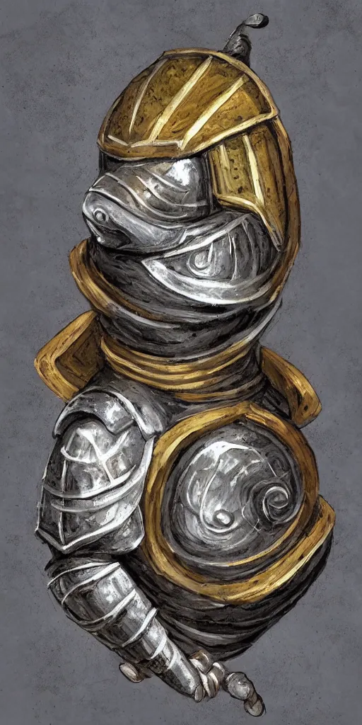 Prompt: Snail-themed medieval armor portrait