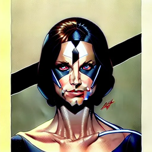 Prompt: artgerm, joshua middleton comic cover art, pretty domino character marvel comics sarah michelle gellar, place white skin, asymmetrical black spot covering left eye only, no spot right eye white around right eye asymmetrical eye