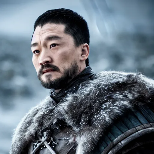 Image similar to justin sun in game of thrones, 4 k, epic, cinematic, focus, movie still, fantasy, serious, extreme detail, atmospheric, dark colour, sharp focus