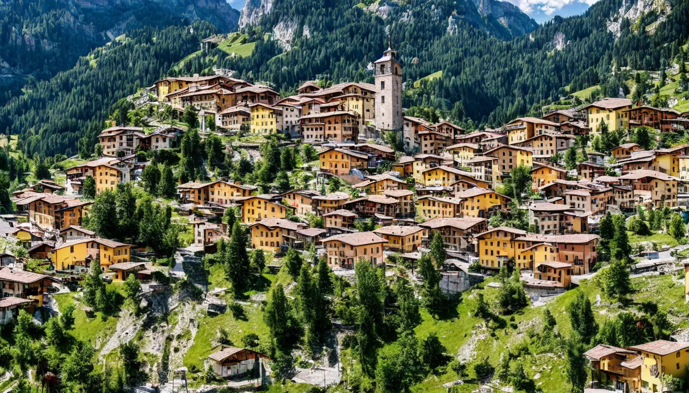 Image similar to an italian town in the dolomites mountains