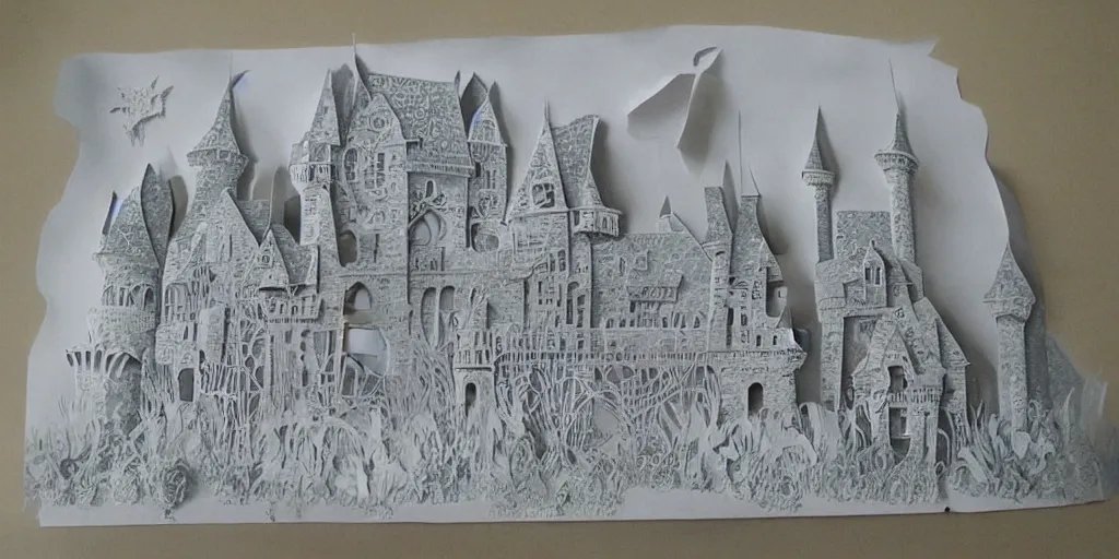 Image similar to underwater fairytale castle paper art