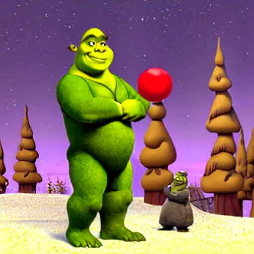 Image similar to shrek as seen in a claymation christmas special