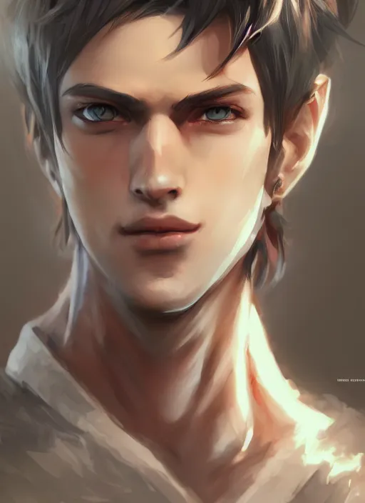 Image similar to detailed beautiful male character art, concept art, depth of field, on amino, by sakimichan patreon, wlop, weibo, lofter. com high quality art on artstation.