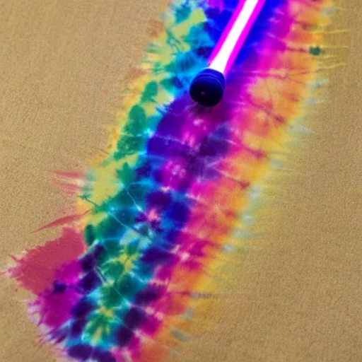 Image similar to a light saber made of tie dye colors inside