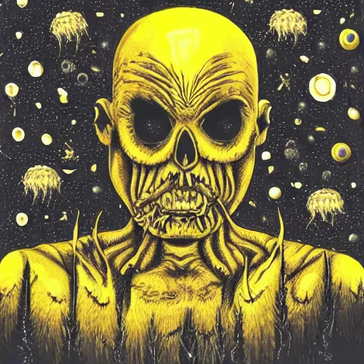 Image similar to yellow king afraid of horror cosmic bizarre and creepy