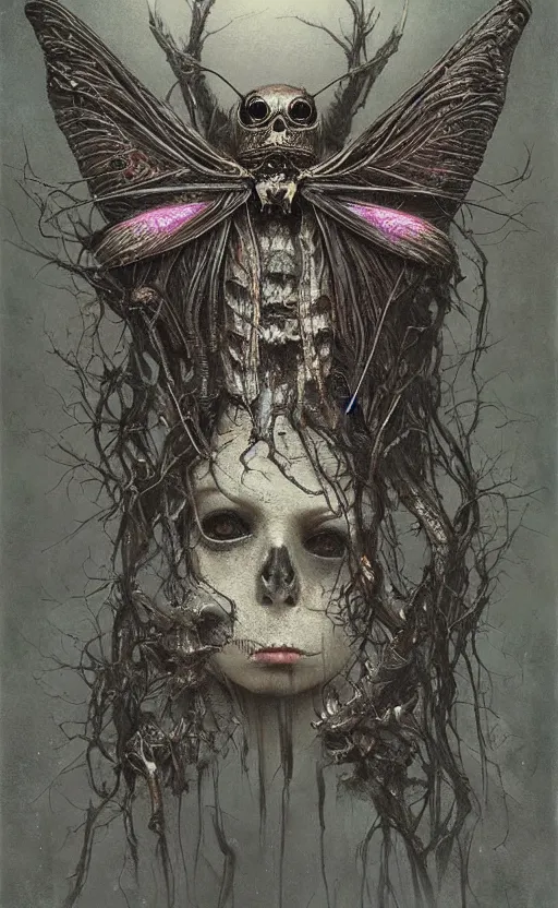 Image similar to death's head moth,highly detailed,cinematic,8k,by Stanley Artgermm,Tom Bagshaw,Greg Rutkowski,Carne Griffiths, Ayami Kojima, Beksinski, Giger,trending on DeviantArt,hyper detailed,horror, full of colour