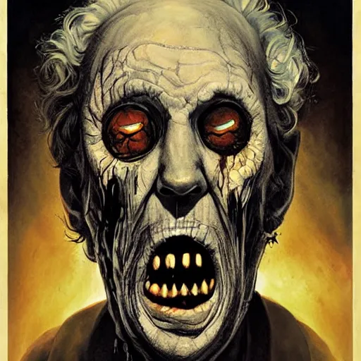 Prompt: horror movie poster art, Old man who is also an ice zombie by Francisco Goya, dirk dziminrsky and Marco Mazzoni