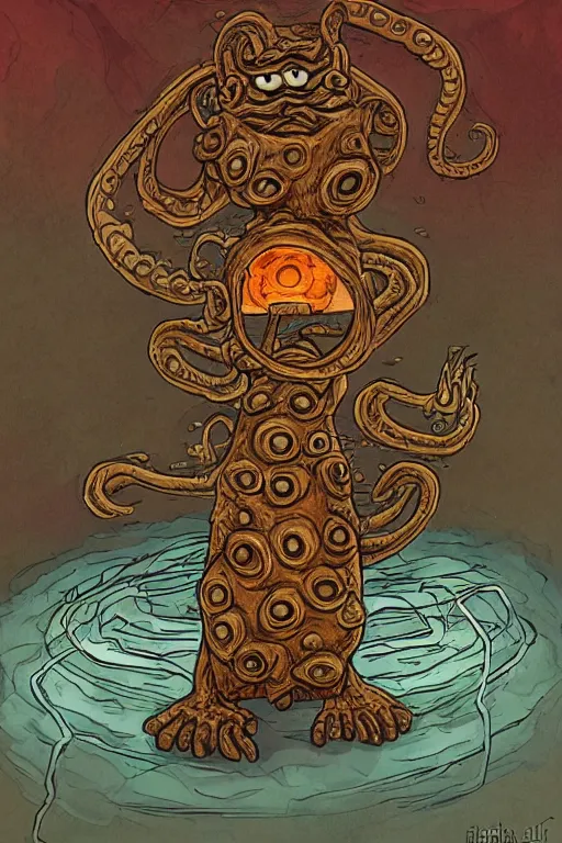 Prompt: eldritch horror celestial garfield monster illustration by rojom