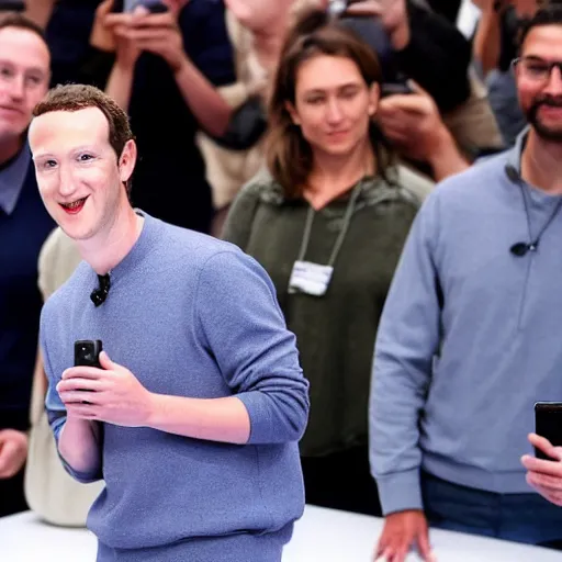 Image similar to mark zuckerburg at the apple event 2 0 2 1 launching the new iphone, photograph, product launch, iphone