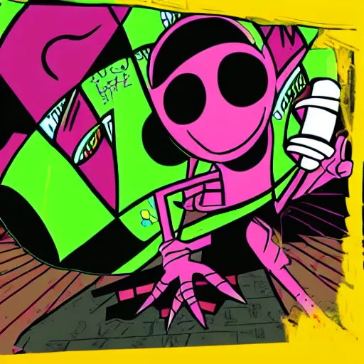 Image similar to invader Zim at a roller rink