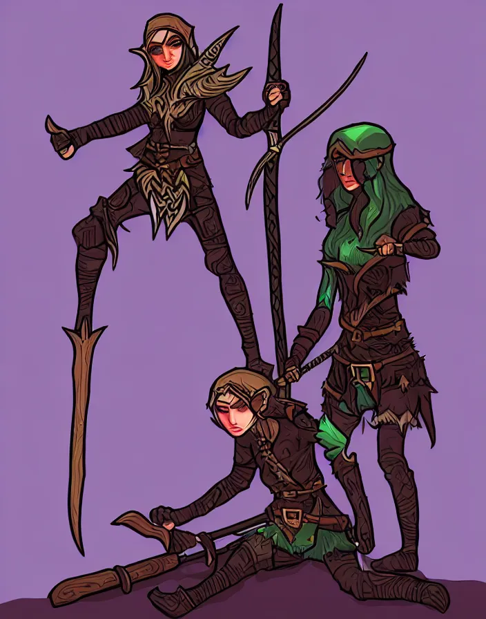 Image similar to super epically realized digital art depicting an elf huntress, inspired by old roguelikes.