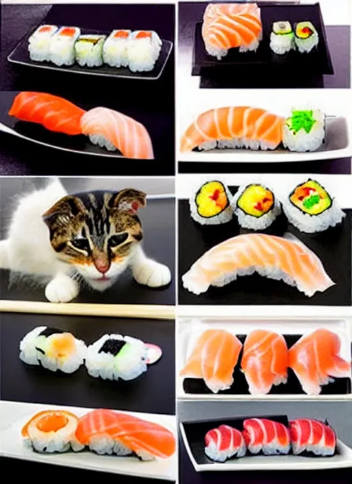 Image similar to clear photorealistic picture of adorable cats made out of sushi