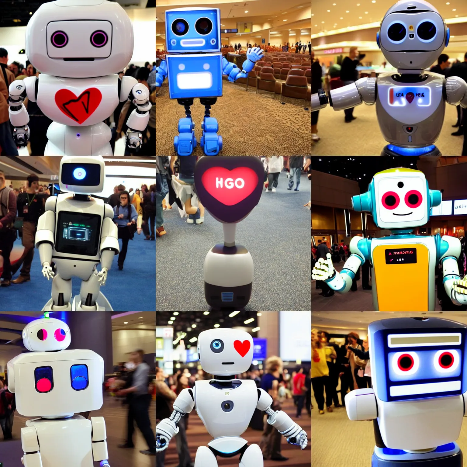 Prompt: <robot attention-grabbing wants=hug expression='give hug now' location='las vegas convention center'>i love this little robot</robot>