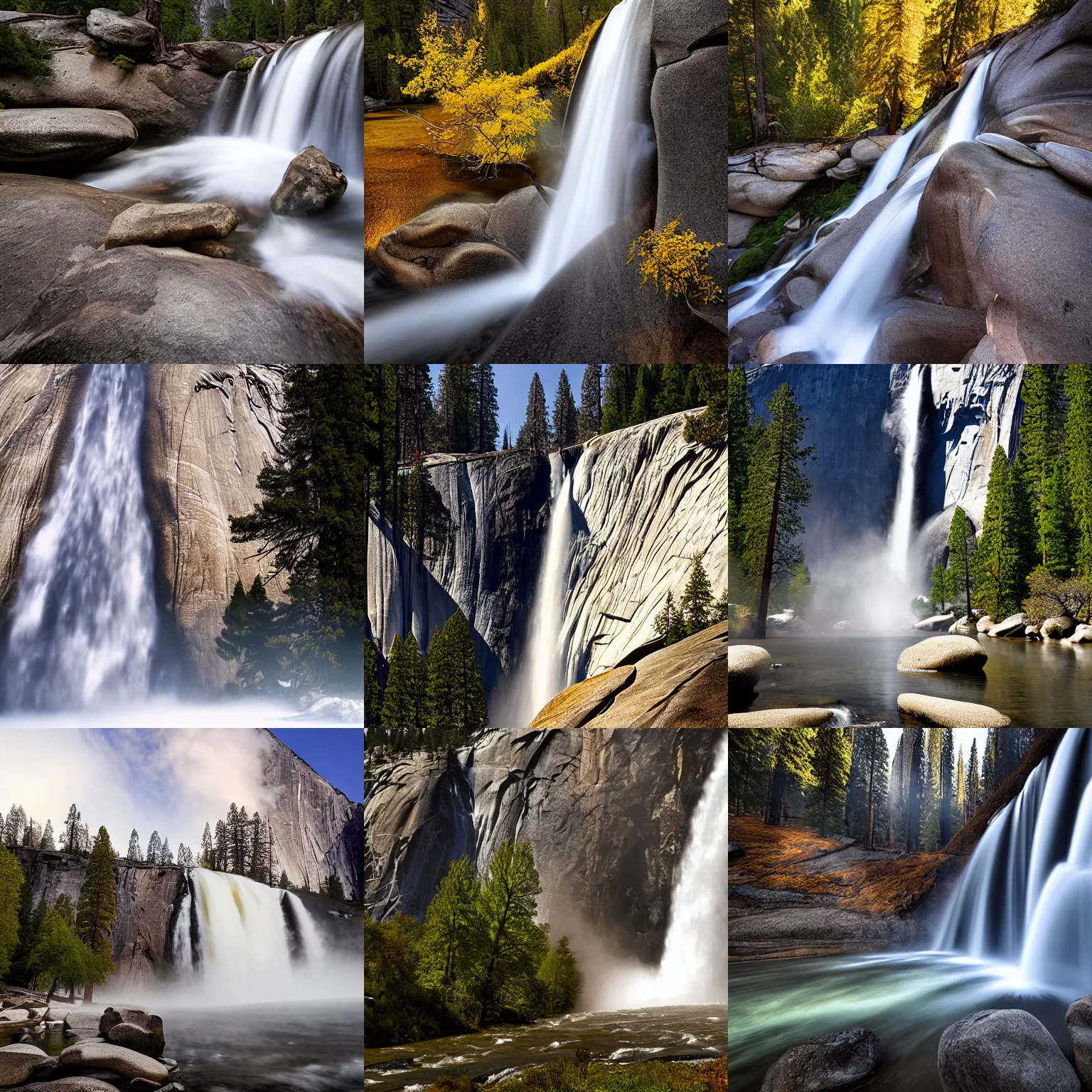 Prompt: an award - winning professional photograph of a waterfall in yosemite national park, zeiss, nikon