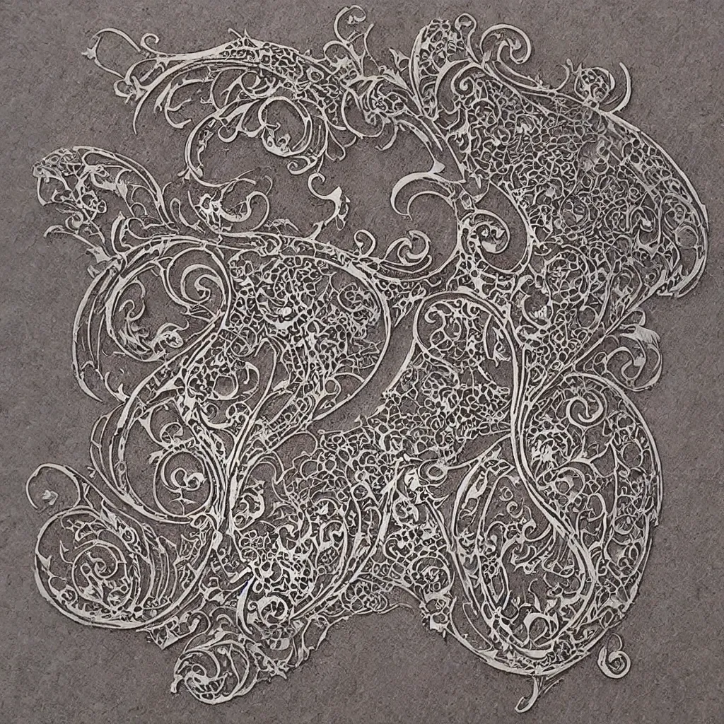 Image similar to vintage art nouveau style sticker, cat as a cyborg, detailed filigree fretwork lacework