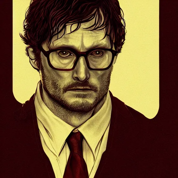 Image similar to will graham, hannibal, red, dark, digital drawing, golden ratio, environment, hyper detail, concept artbook