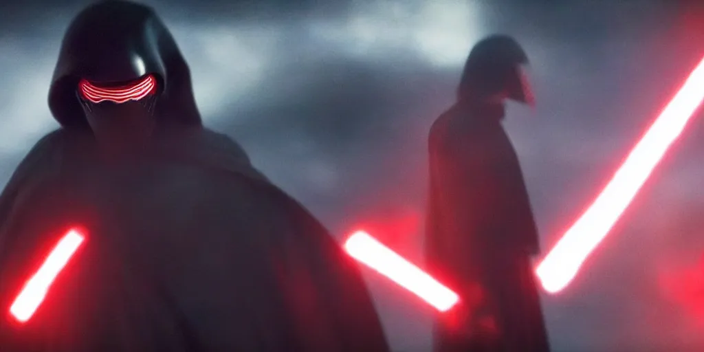 Image similar to keanu reeves as Kylo Ren, cinematic, ultrawide angle, night