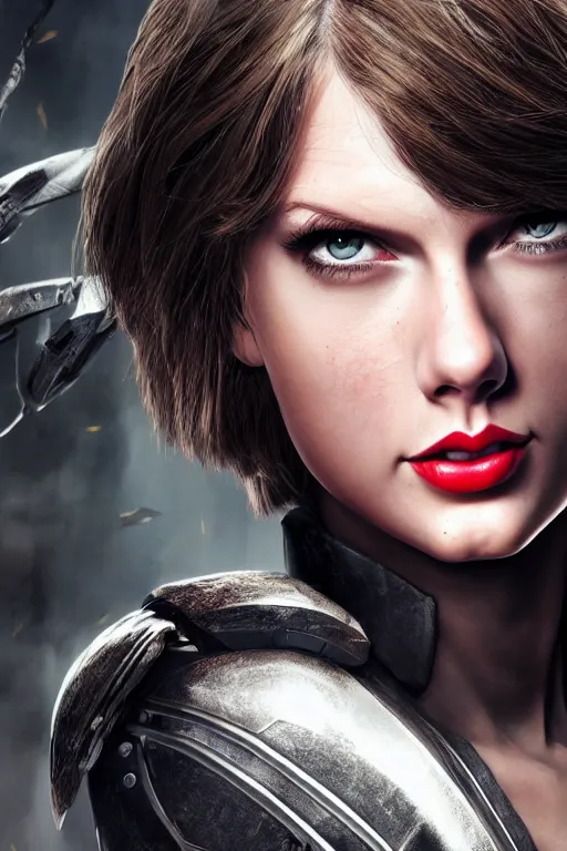 Prompt: Taylor Swift as Alita battle angel, cinematic, hyper realism, high detail, octane render, 8k, matte painting