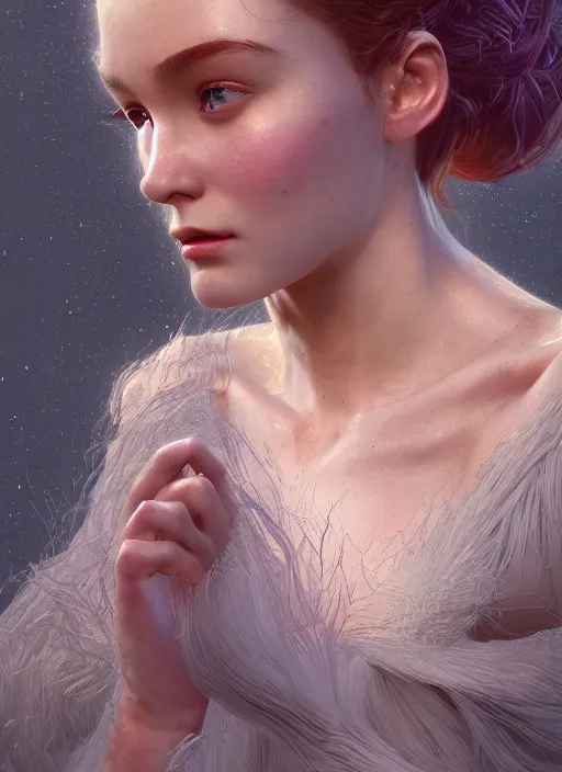 Image similar to belle, au naturel, hyper detailed, digital art, trending in artstation, cinematic lighting, studio quality, smooth render, fluorescent skin, unreal engine 5 rendered, octane rendered, art style by klimt and nixeu and ian sprigger and wlop and krenz cushart