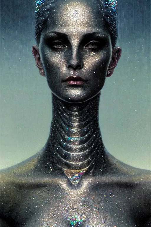 Prompt: pearlescent black lilith! the ancient! mother of all monsters!!, covered in iridescent glitter!!, raining ash, fine art masterpiece, highly detailed dino valls wayne barlowe machiej kuciara, dramatic lighting, long shot, side angle, uhd 8 k, sharp focus