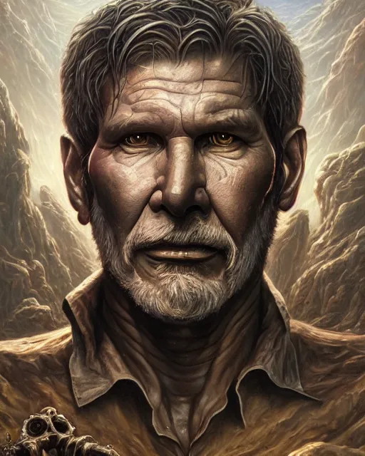 Image similar to lovecraft biopunk portrait of harrison ford by tomasz alen kopera and peter mohrbacher.