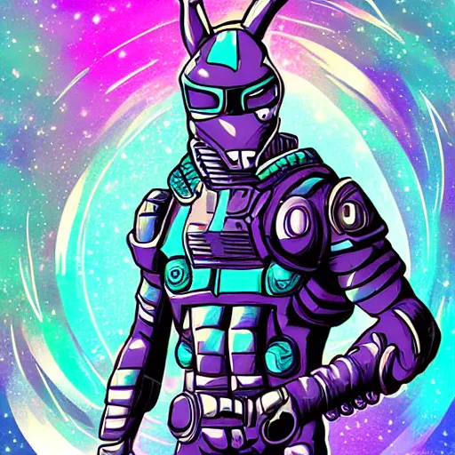 Prompt: cyberpunk donkey superhero, flying through space, ultrarealistic, with a spiral galaxy in the background