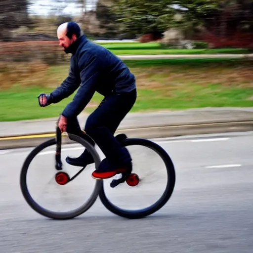 Prompt: a man on a unicycle going extremely fast