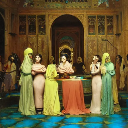 Image similar to the minions harem scene, by jean - leon gerome, otto pilny, adrien henri tanoux, giulio rosati, orientalism painting