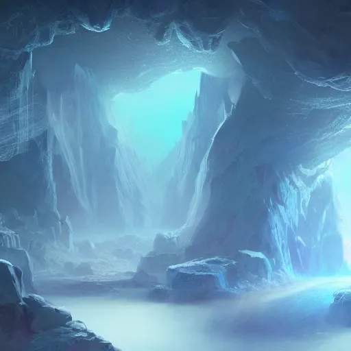 Image similar to a detailed matte painting of an ethereal crystal cave by shin yun - bok, cgsociety contest winner, fantasy art, bioluminescence, speedpainting, concept art