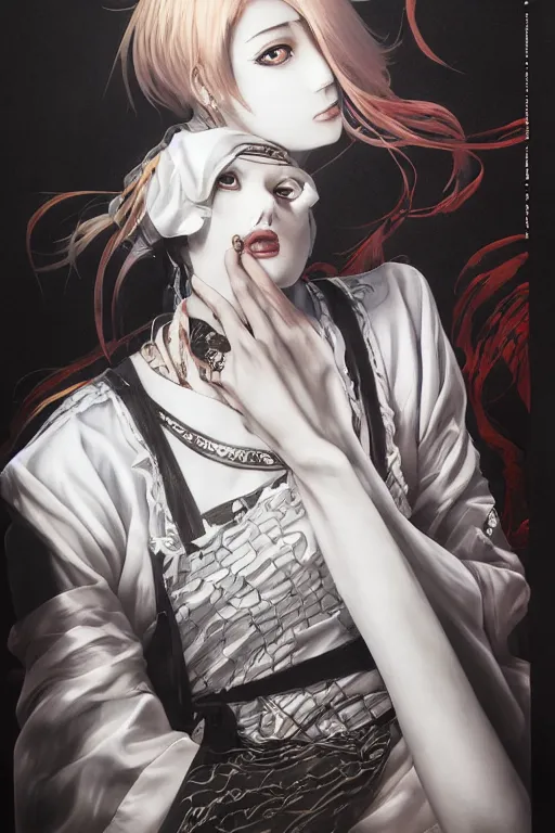 Prompt: beautiful medium shot manga portrait of mahmood inspired by ayami kojima with short hair dressed with a white t - shirt, white background white bank studio light, art by yoshitaka amano and shingo tamagawa, sharp focus, high quality, 8 k