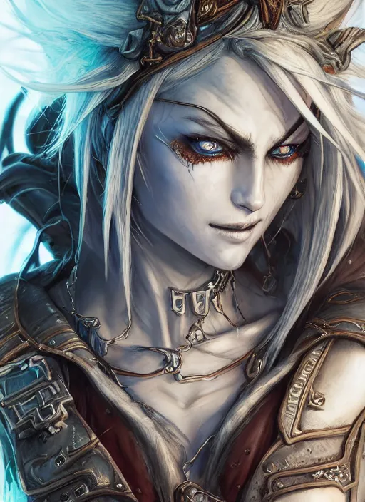 Prompt: close up portrait of sylvanas windrunner, pale blue backlight, powerful, domineering, stoic, masterful, intense, ultrafine hyperdetailed illustration by kim jung gi, irakli nadar, intricate linework, sharp focus, octopath traveler, yoji shinkawa, highly rendered, detailed, concept art