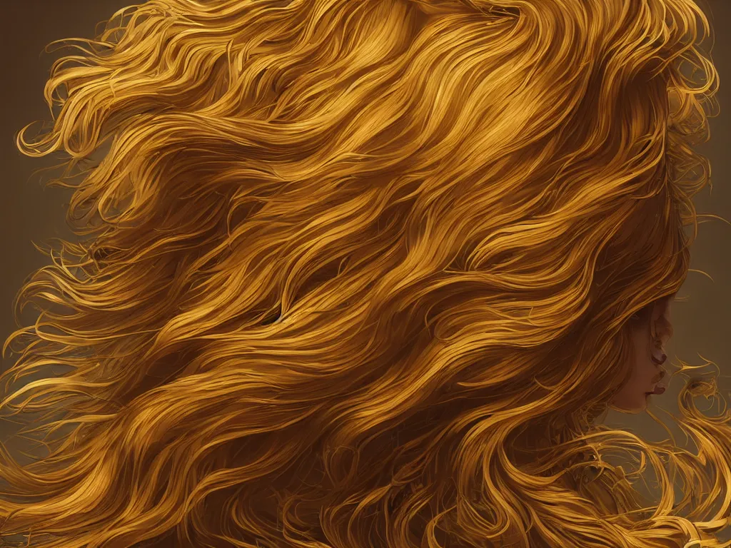 Prompt: a voluminous, amorphous, blob of flowing hair. Epic golden intricate, elegant, highly detailed, digital painting, artstation, concept art, smooth, sharp focus, illustration, art by Zbrush