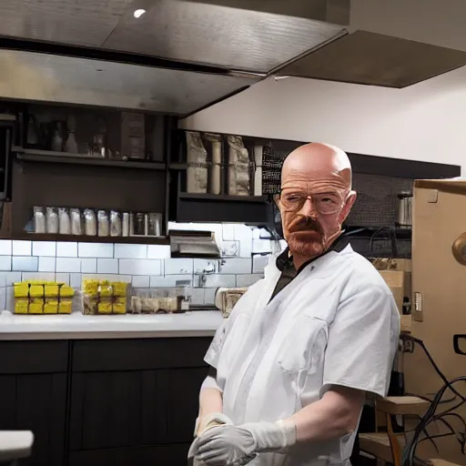 Prompt: Walter white in the kitchen with Elon musk 8k