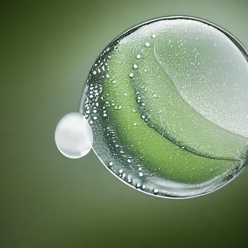 Prompt: a slow motion water droplet with a small forest inside