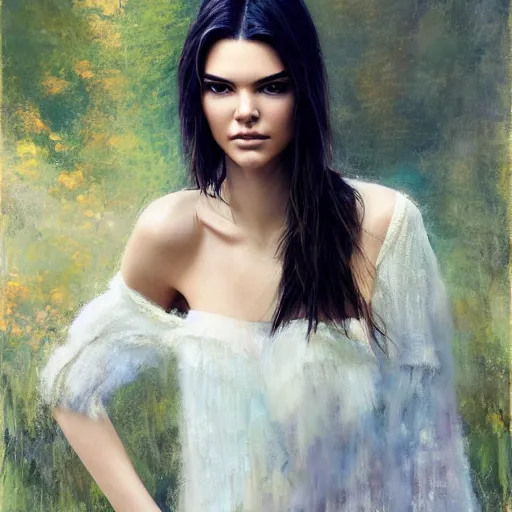 Image similar to fashion model kendall jenner by Gerry Chapelski by Richard Schmid by Jeremy Lipking by moebius by atey ghailan