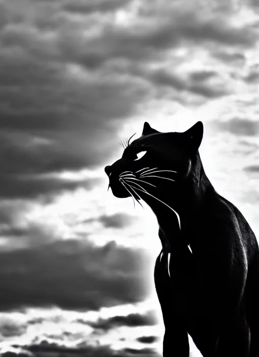 Image similar to black panther black and white portrait white sky in background