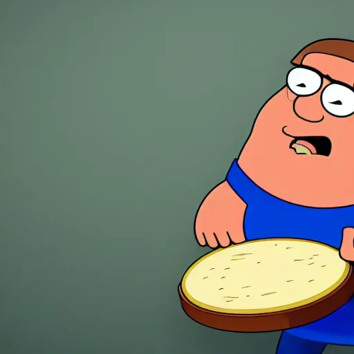 Image similar to peter griffin eating a large wheel of cheese, dslr, photorealistic, natural lighting,