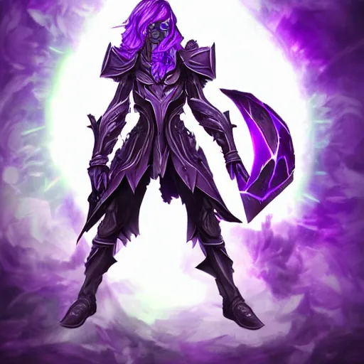 Image similar to violet void warrior, fantasy game art, fantasy rpg, league of legends style artwork