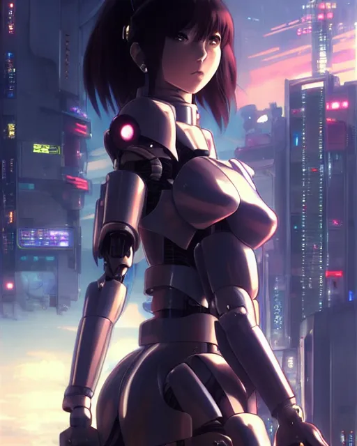 Image similar to portrait Anime Girl in mecha armor in night tokyo Sharp fine face pretty face, realistic shaded Perfect face, fine details. Anime. cyberpunk realistic shaded lighting by katsuhiro otomo ghost-in-the-shell, magali villeneuve, artgerm, rutkowski Jeremy Lipkin and Giuseppe Dangelico Pino and Michael Garmash and Rob Rey