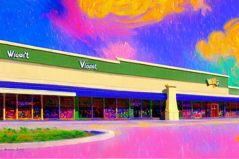 Image similar to impressionist brushstrokes!!!! lisa frank and and richard schmid and jeremy lipking victorian loose genre loose painting of a walmart store