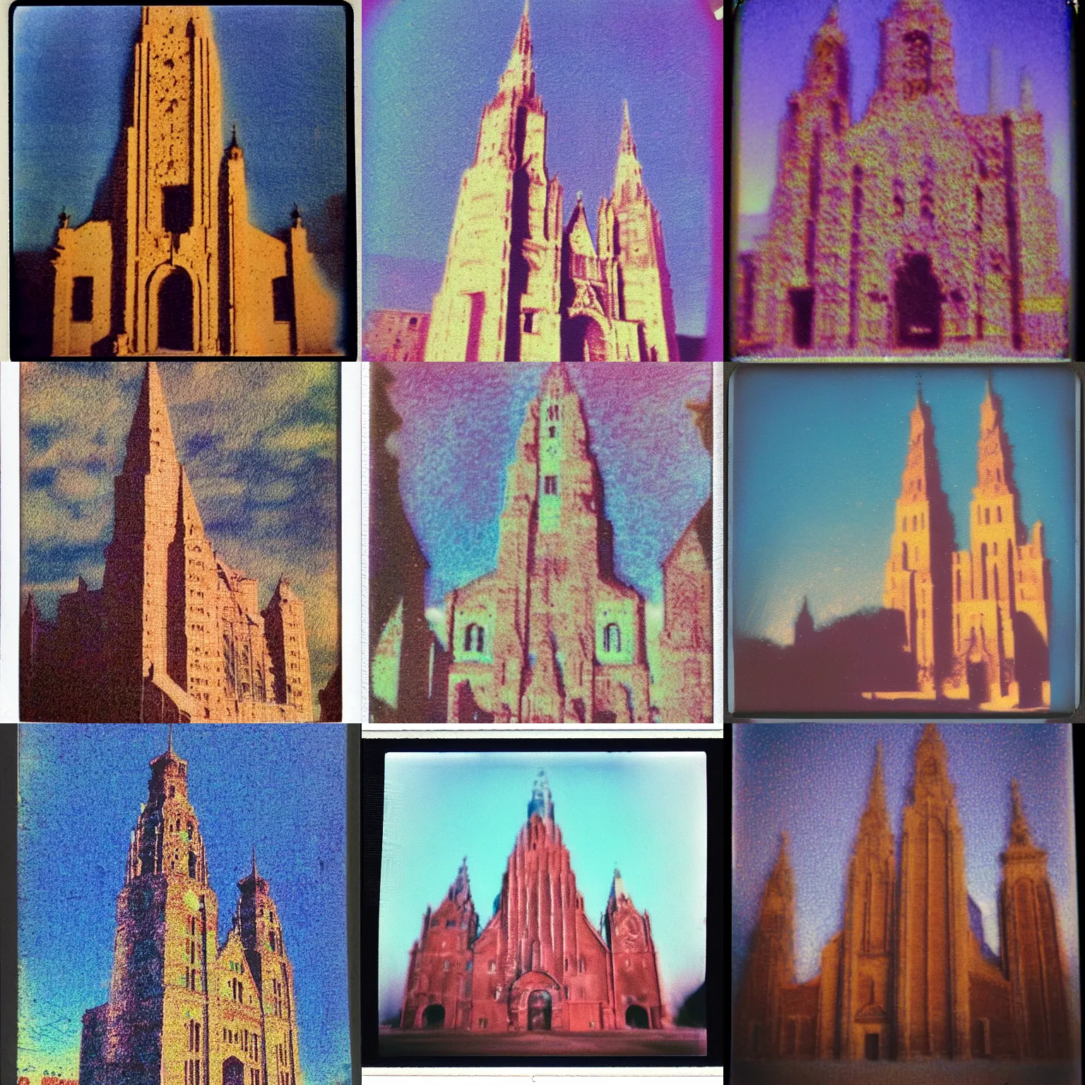 Prompt: instax polaroid film photo of the polish salt cathedrals, nostalgia, faded glow, expired film analog photography, saturated pointillism