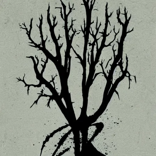 Prompt: black metal band logo, unreadable text, metal font, looks like a tree silhouette, horizontal