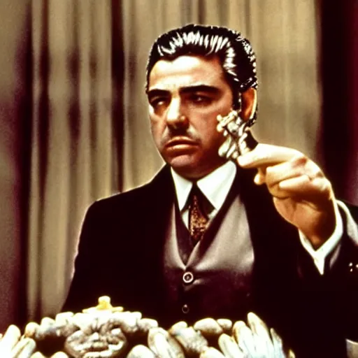 Prompt: Still of Carlo Ancelotti in The Godfather (1972)