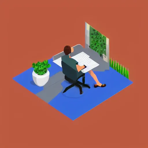 Prompt: isometric flat art of a blog writer