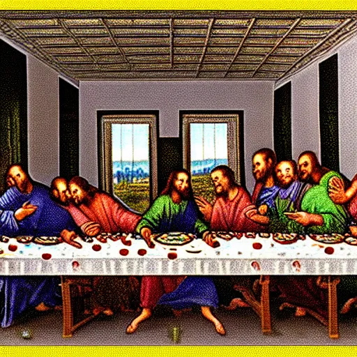 Prompt: a magic eye stereogram of the last supper