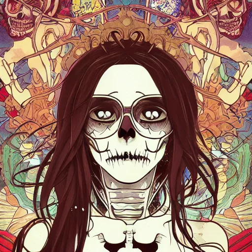 Image similar to anime manga skull portrait girl female skeleton illustration sunset art Geof Darrow and Ashley wood and Ilya repin and alphonse mucha pop art nouveau