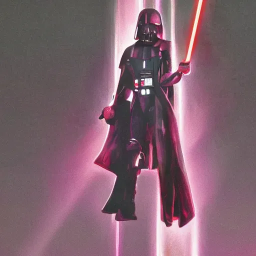 Image similar to darth vader with white armor and a purple lightsaber