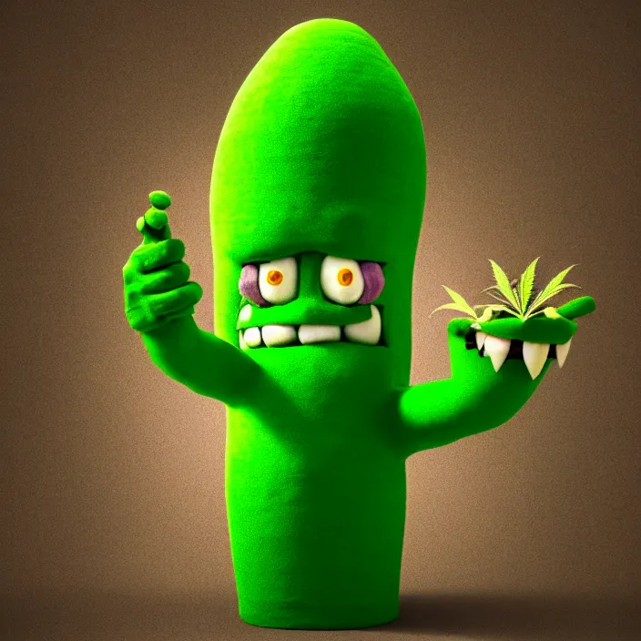 Image similar to giant angry anthropomorphic angry marijuana plant