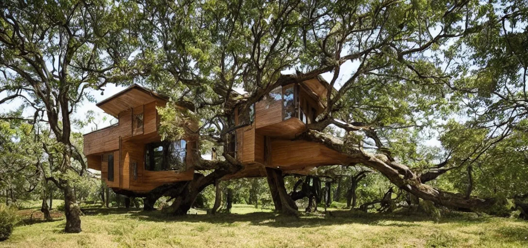 Image similar to house built into a tree